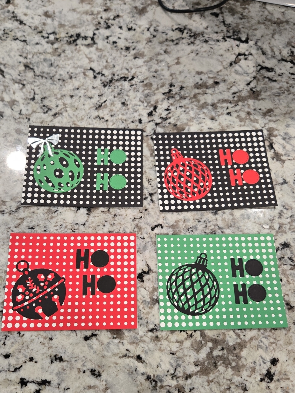 Hand Crafted Ho Ho Holiday Card Set Of 4 in Red and Green